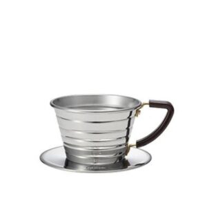 Kalita Wave Dripper 185 made of stainless steel, featuring a flat-bottom design with three triangular holes, perfect for brewing 2 to 4 cups of coffee. Ideal for use with Wave Filter 185.