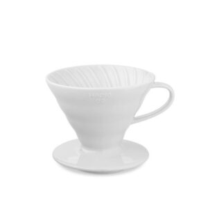 Hario V60 Ceramic Dripper 02 in white, featuring a unique spiral design, conical bottom, and 0.5L capacity, ideal for brewing 4 cups of coffee. Dishwasher safe and perfect for both beginners and professional baristas.