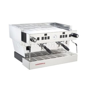 La Marzocco Linea Classic S AV 2 Group espresso machine with sleek design and integrated digital shot timer.