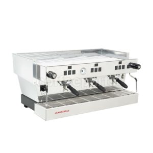 La Marzocco Linea Classic S AV 3 Group espresso machine with dual boilers, LED lighting, and digital shot timer.