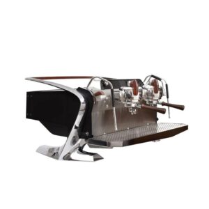 Slayer Steam LP 2 Group - Matte Black espresso machine with polished stainless steel body and glossy ink wings, ideal for advanced brewing techniques and easy shot repeatability.