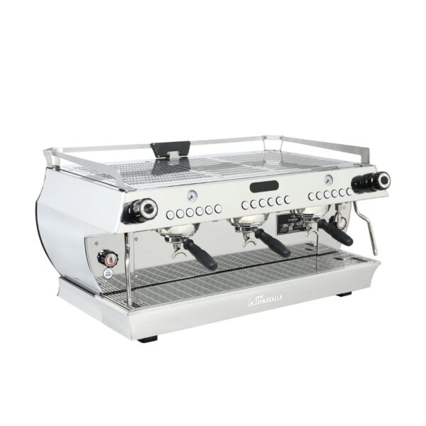 La Marzocco GB5X AV 3 Group Espresso Machine - Classic European design with dual PID, dual boiler, and integrated scales. Perfect for cafes prioritizing temperature stability and efficiency in high-volume settings.