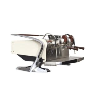 Slayer Steam Lp 2 Group - Bone Beige espresso machine in polished stainless steel with glossy ink wings, featuring manual pressure profiling and advanced brewing controls