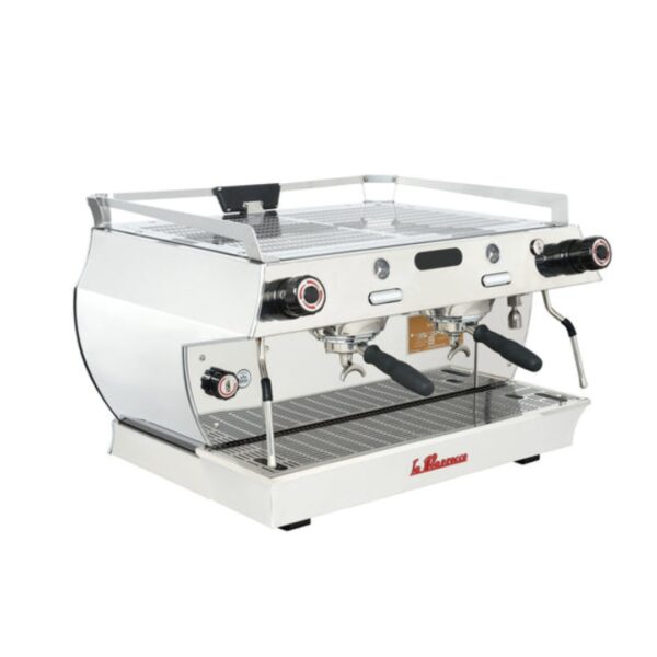 Stainless steel espresso machine with built-in grinder and steam wand