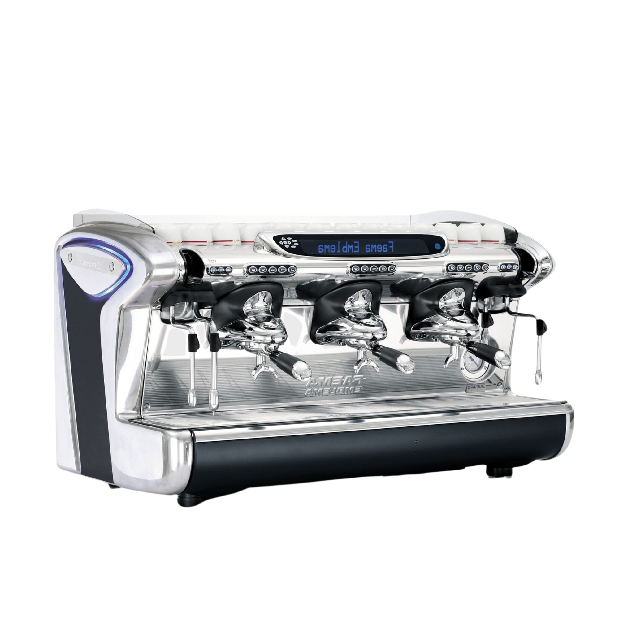 Stainless steel espresso machine with built-in grinder and steam wand